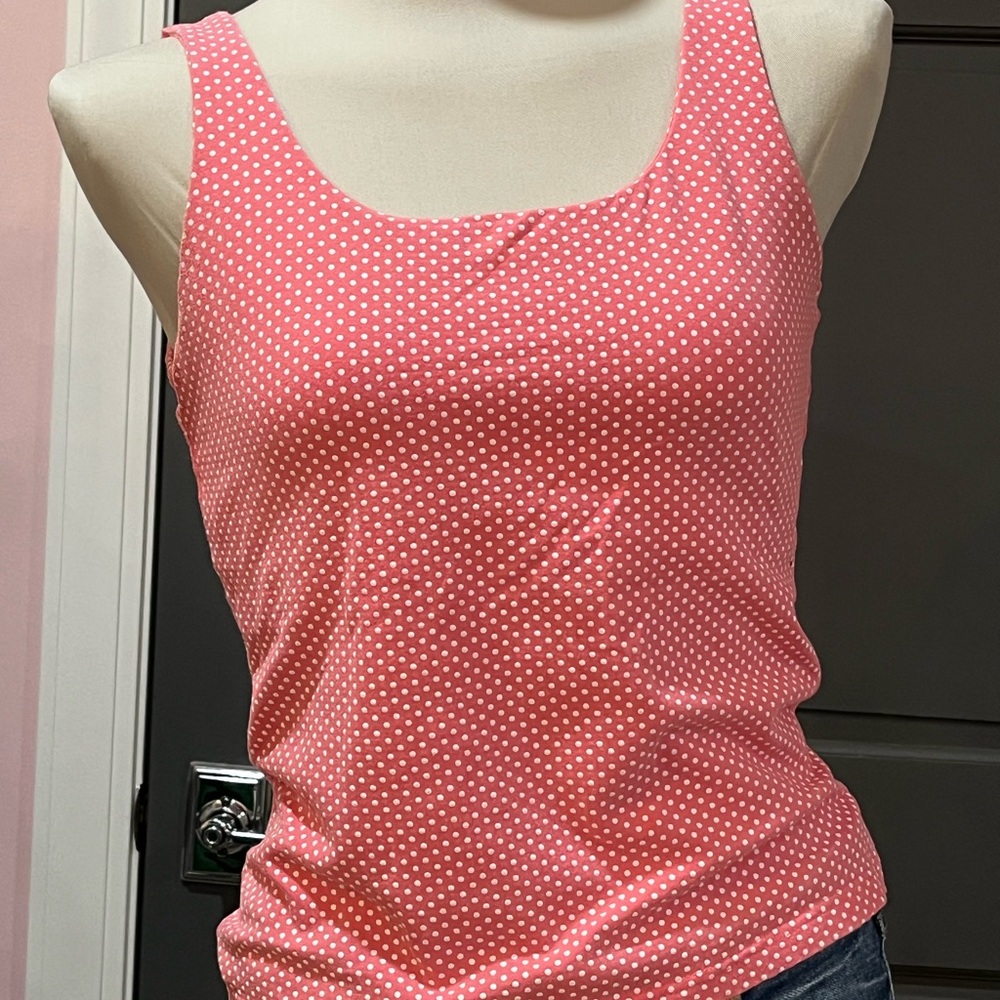 Mix & Match 2 for $25 Coral and White Polka Dot Tank Top